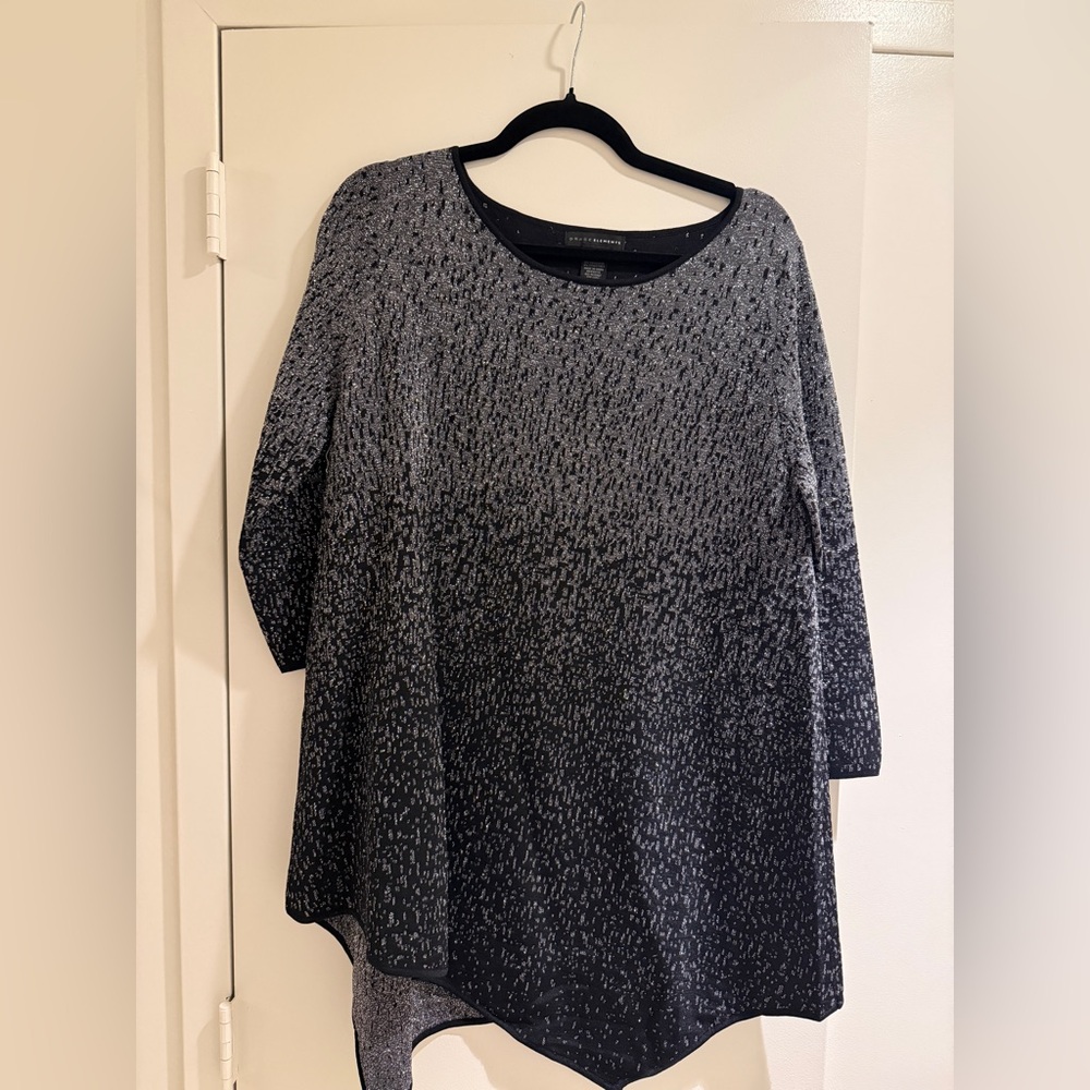 NWT Grace Elements Black and Silver Iron Lurex Blouse Quarter Sleeve Blouse